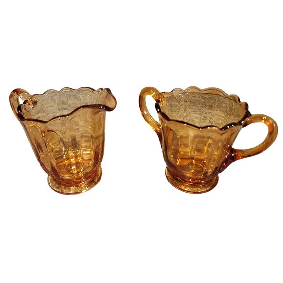 Vintage Martinsville Elegant Glass Newport Amber Sugar & Creamer Set - Picture 1 of 7